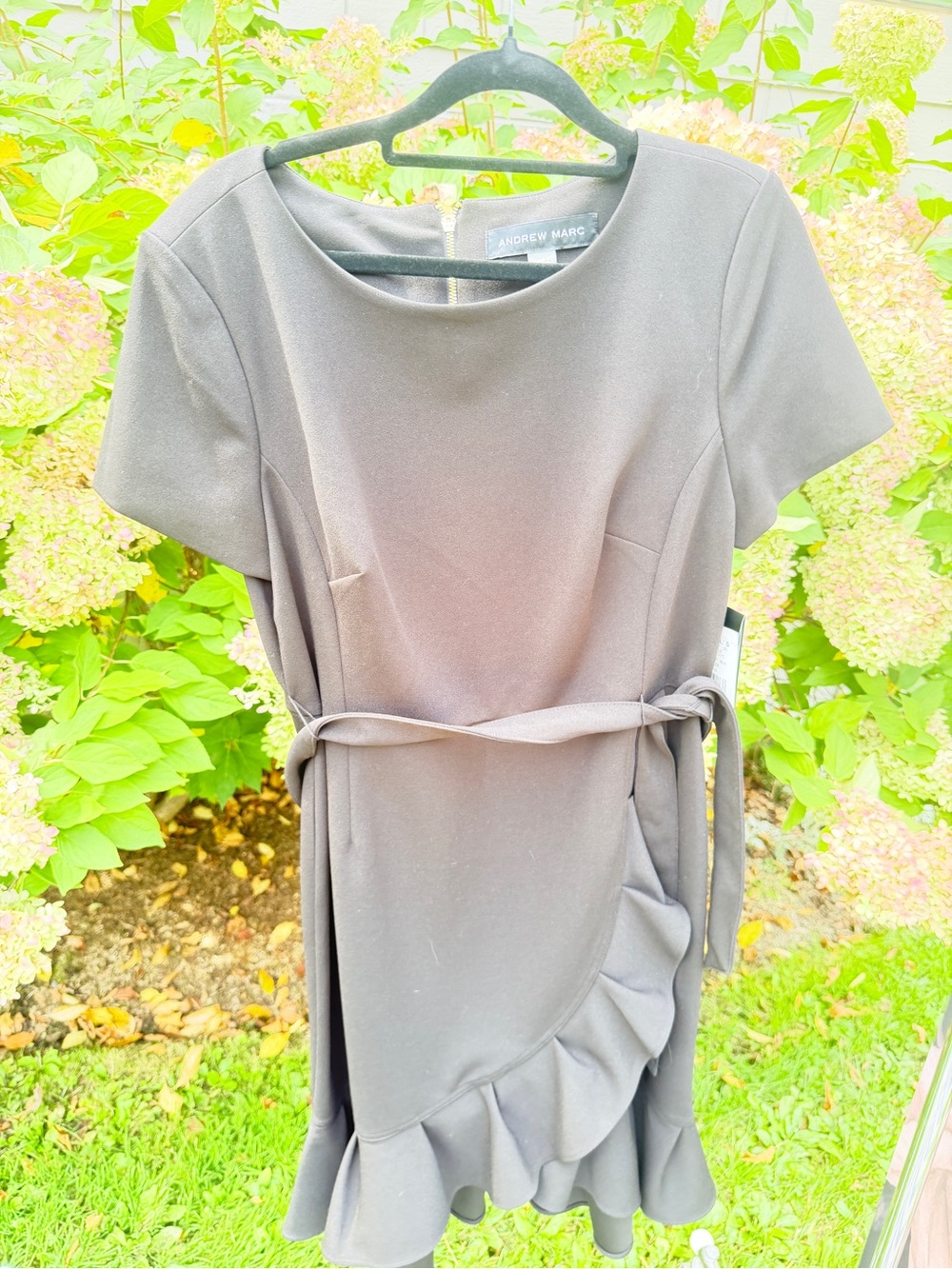 Andrew Marc Gray Short Sleeve Ruffle Wrap Dress